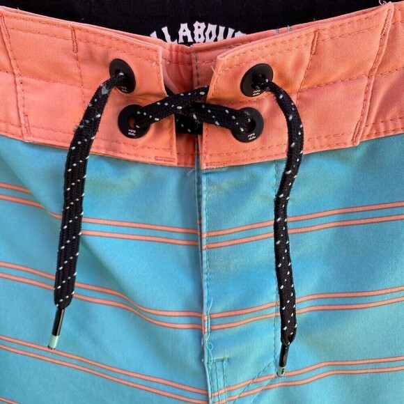 Billabong Recycler 73 Pro Orange Teal Striped Board Shorts Size 25 - Picture 2 of 10